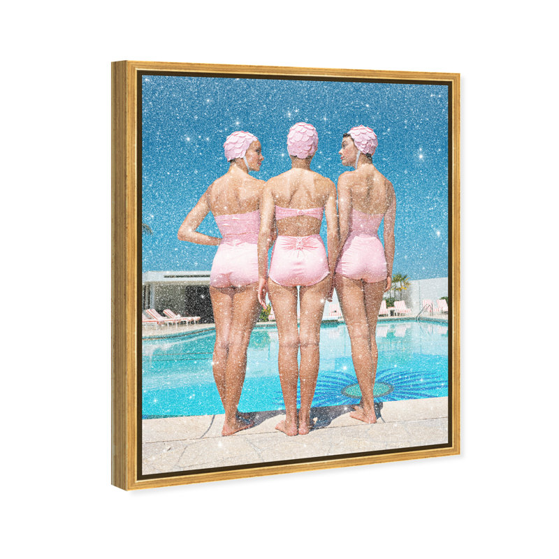 Pool Edge Canvas Fashion Print by Oliver Gal, Black Frame, 16 x 20, 21"H x 25"W, Gold Floater Frame