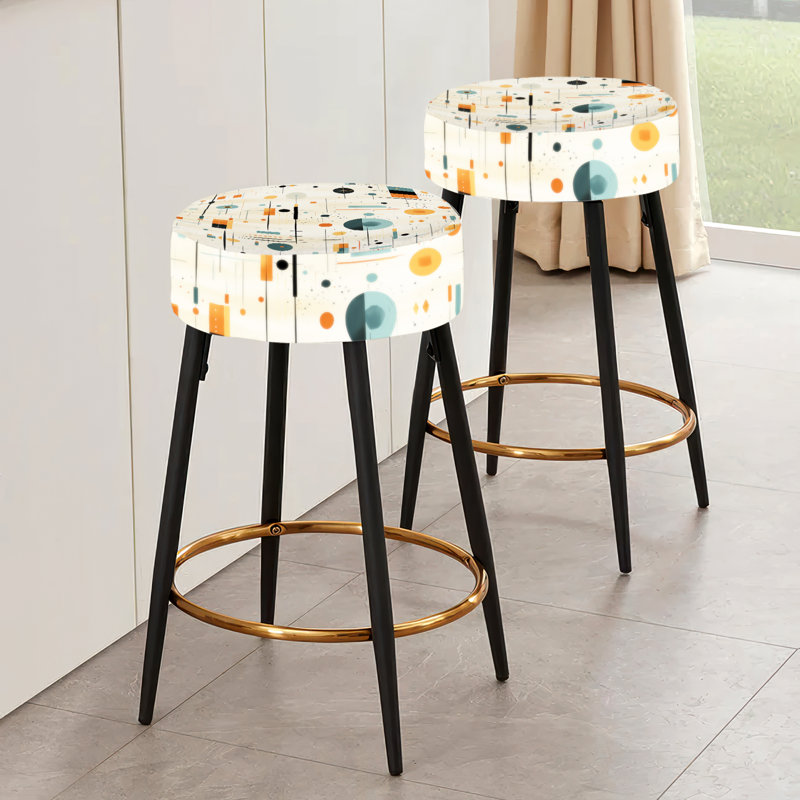 Ensemble de 2 tabourets de bar géométriques sarcelle et orange Mid Century