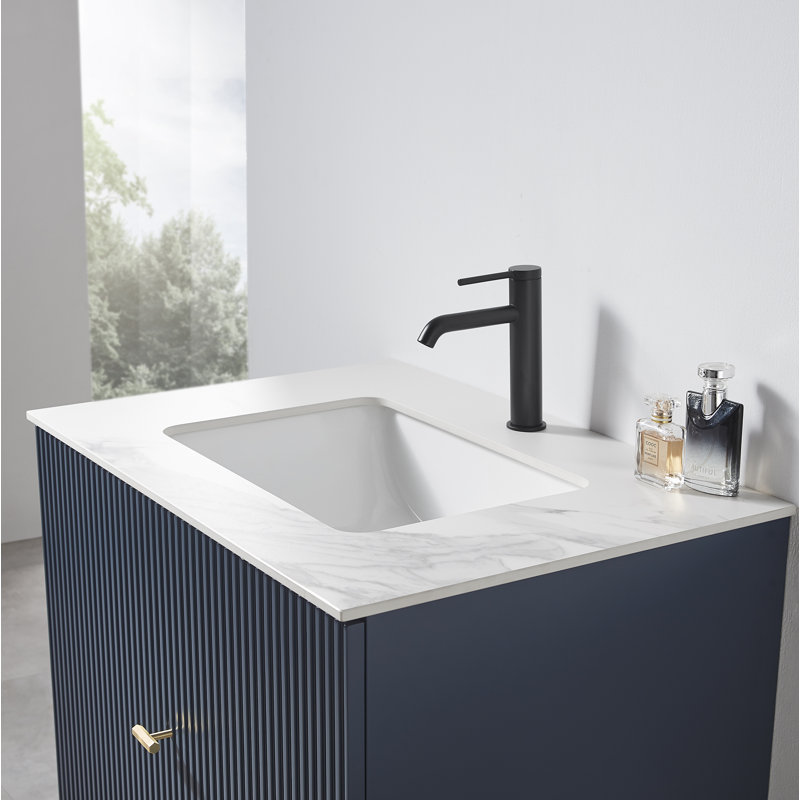 Meuble-lavabo mural moderne de 30 po Jamell, Dark Blue, Blanc