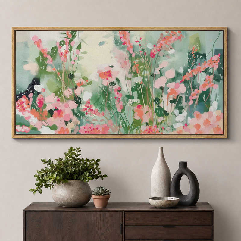«Vibrant Wildflower Wildflower Whimsy Delicate Watercolor», reproduction sur toile encadrée, H 30 po x l 60 po, Naturel