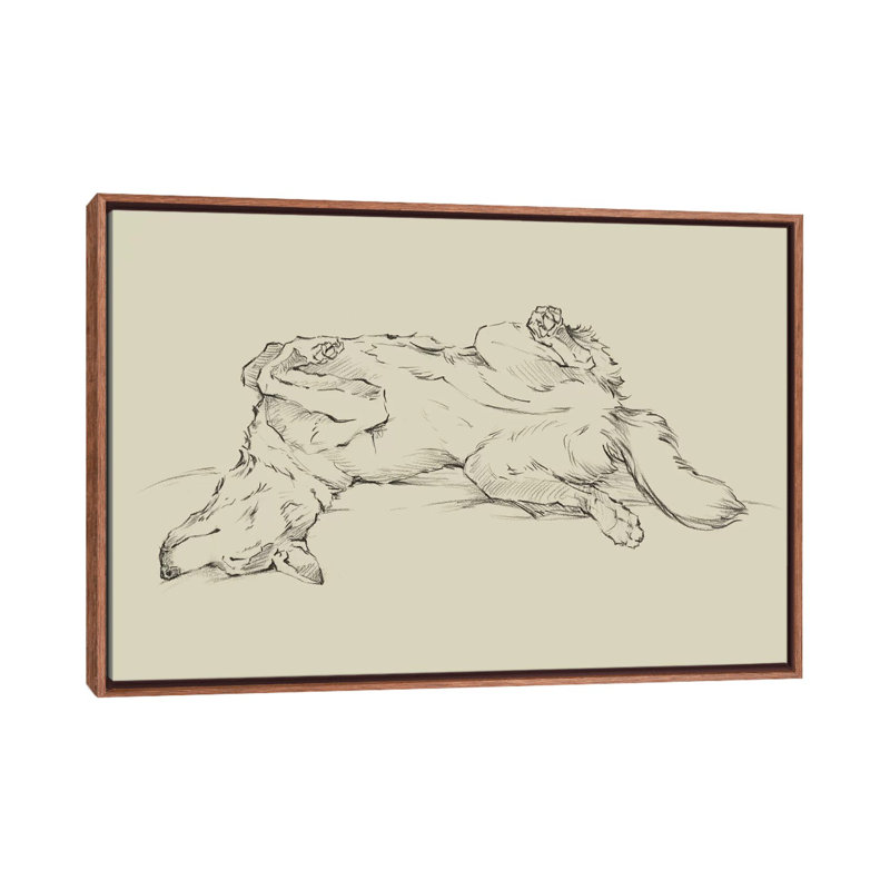 «Dog Tired IV» par Ethan Harper - reproduction d'art, H 18 po x l 26 po x P 1,5 po, Toile classique avec cadre brun