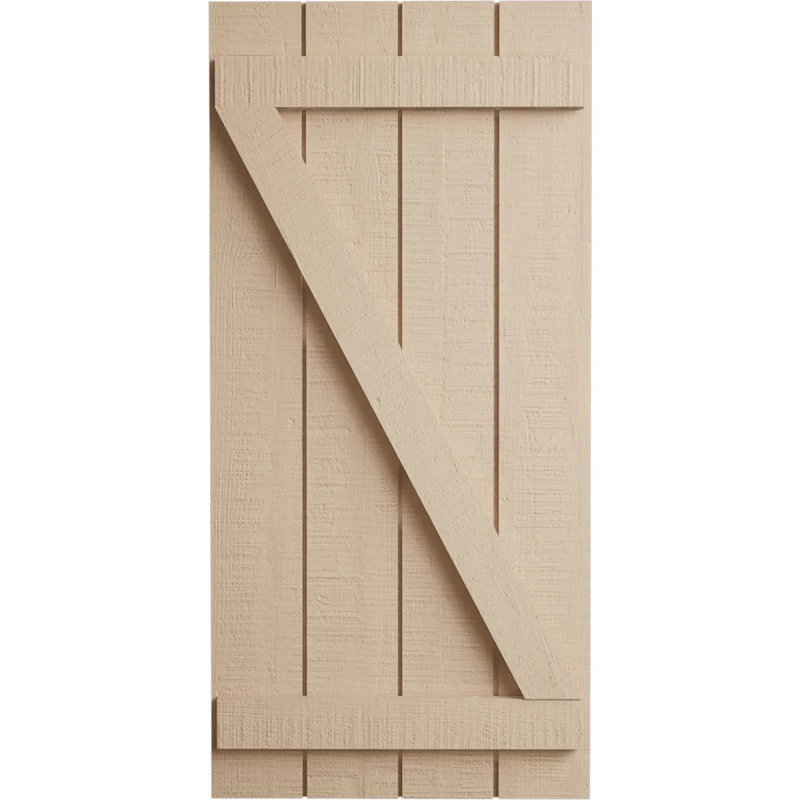 Volets rustiques en bois à quatre planches, H 60 po x l 22 po x P 1 po, Texture cèdre brut / brun clair apprêté, 22"
