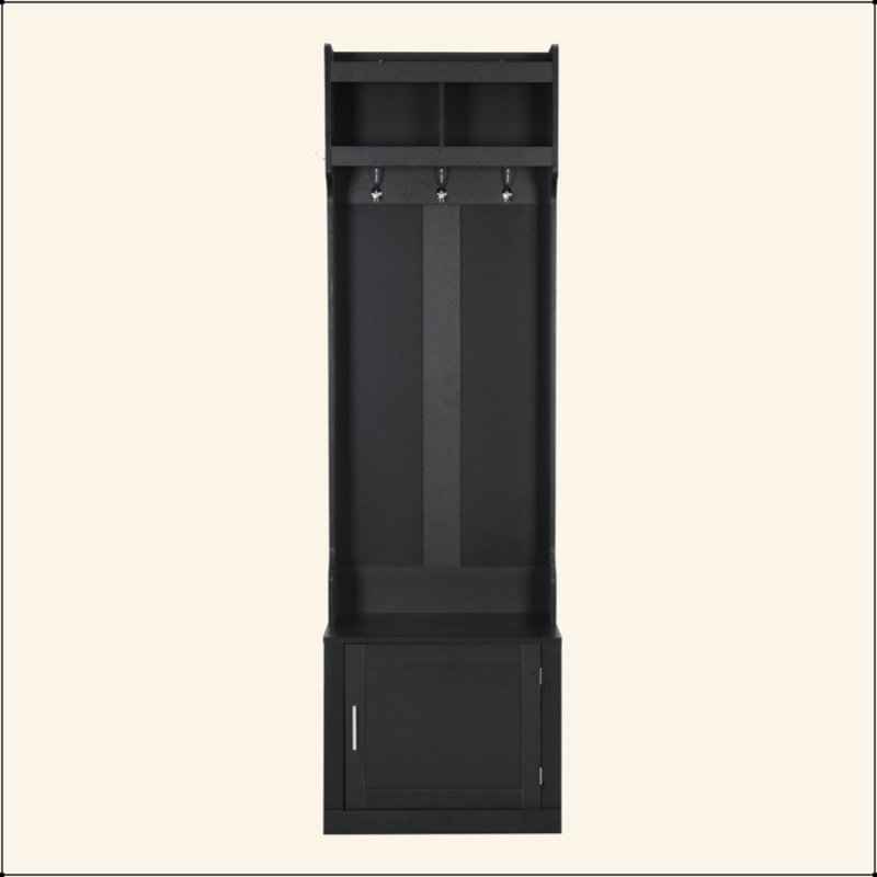 Arbre d'entrée minimaliste avec armoire et 6 crochets suspendus, Noir mat