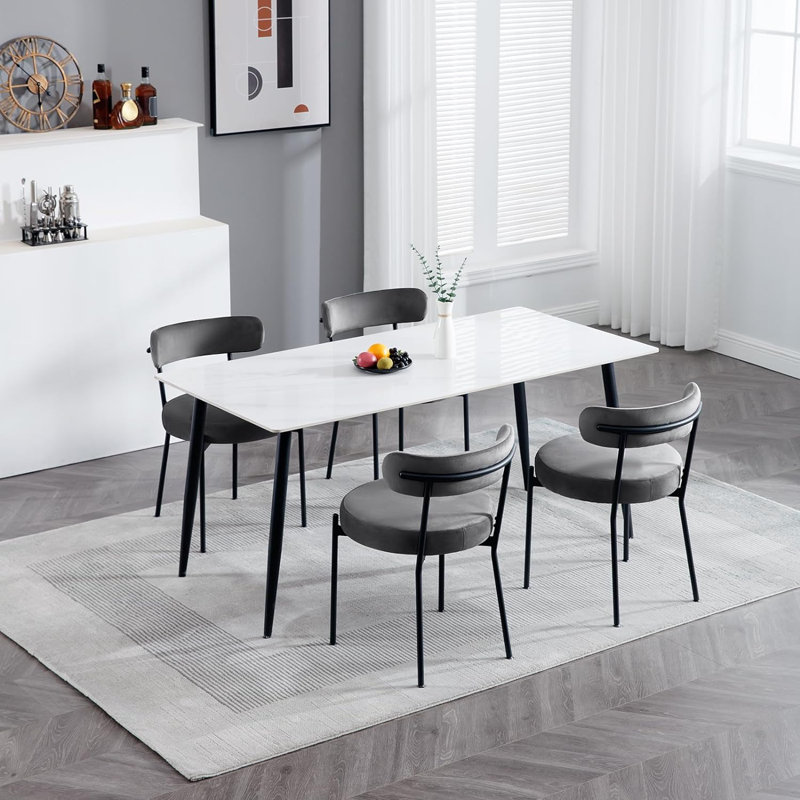 51cm H Upholstered Metal Upholstered Back Side Chair, Grey/Brown/Blue