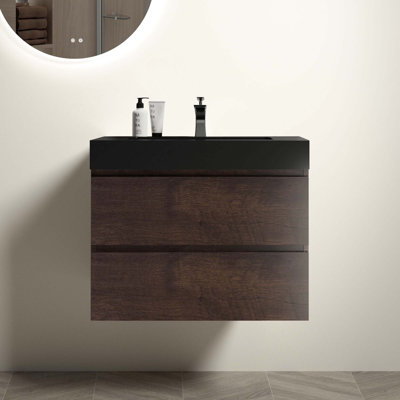 Modern Large Storage Wall Mounted Bathroom Vanity With One-Piece Sink Basin Without Drain And Faucet