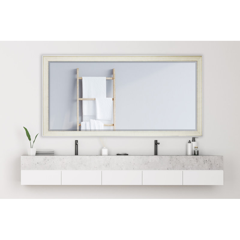 Riles Solid Wood Flat Wall Mirror, White/Sliver
