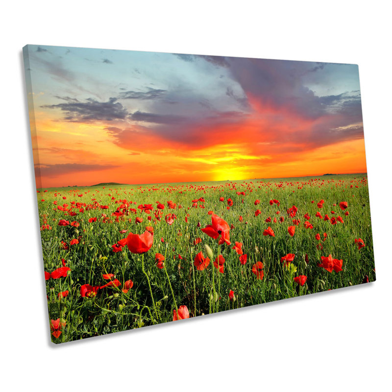 Poppy Field Flowers Sunset - Wrapped Canvas Print, 30.5cm H x 45.7cm W x 2cm D