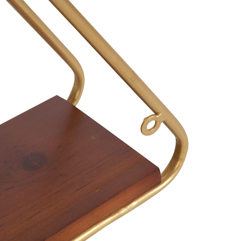 2 Piece Triangle Accent Shelf, Walnut Brown/Gold