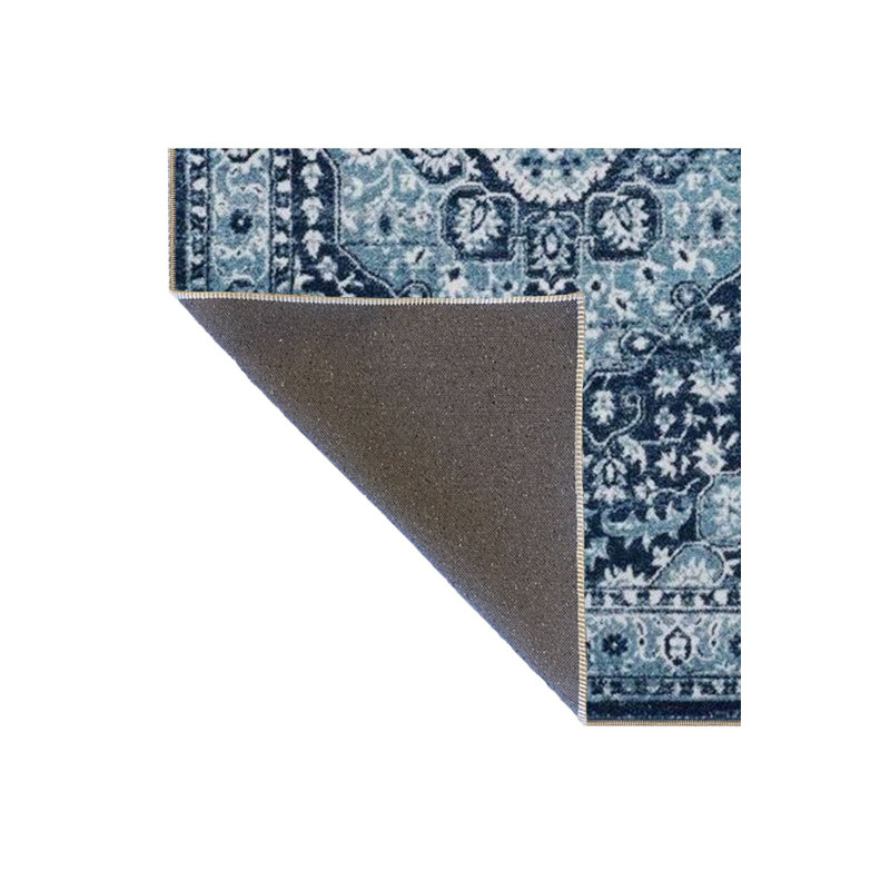 Tapis bleu lavable décoratif à motif traditionnel, Sous-tapis rectangulaire de 3 pi 3 po x 4 pi 11 po