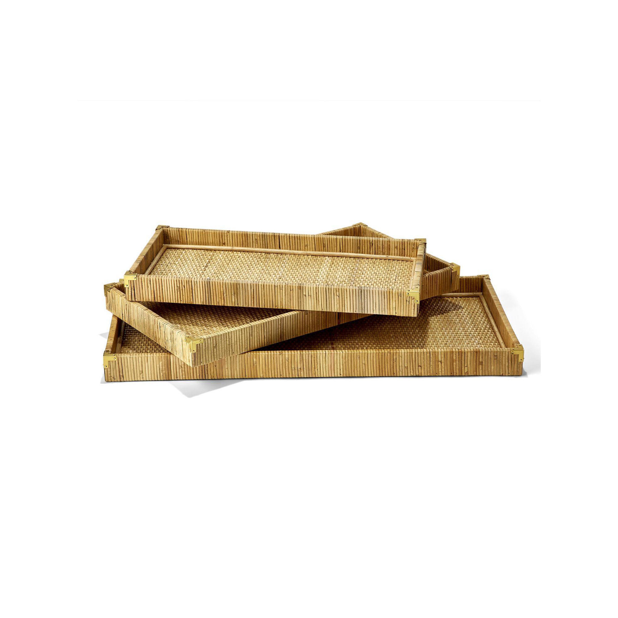 Set Of 3 Rattan Square Tray, 27.5" H x 13.25" W x 1.75" D, Jute/Sisal, Rectangle