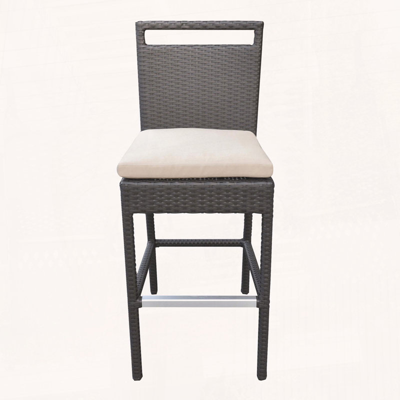 Tabouret d'extérieur en osier avec coussin en tissu résistant à l'eau