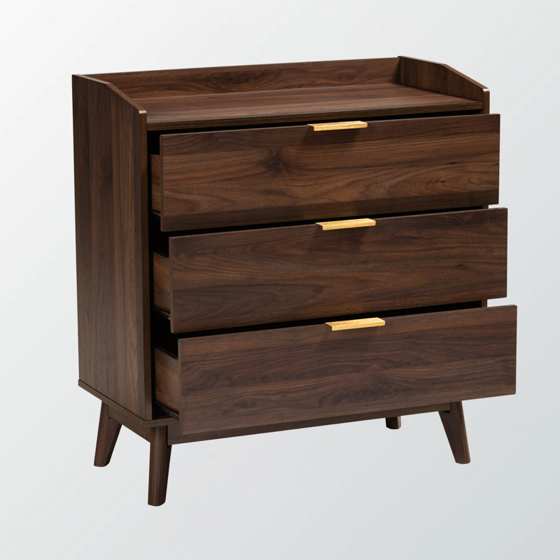Commode en bois à 3 tiroirs Fallon au fini brun noyer, H 33,76 po x l 31,32 po x P 15,51 po