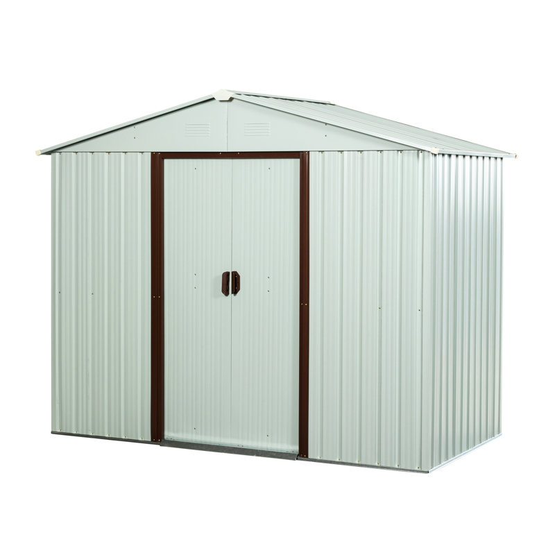 Abri de jardin en métal de 1,83 m x 1,52 m avec base, blanc - Construction en acier galvanisé, panneaux ventilés, porte coulissante avec serrure, instructions de montage faciles, construction robuste en fer pour l'extérieur, revêtement, aérations perforées.