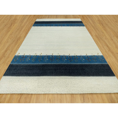 9'10" x 14'0" New Hand Knotted Ivory Wool Rectangle Oriental Rug - MOA10290569