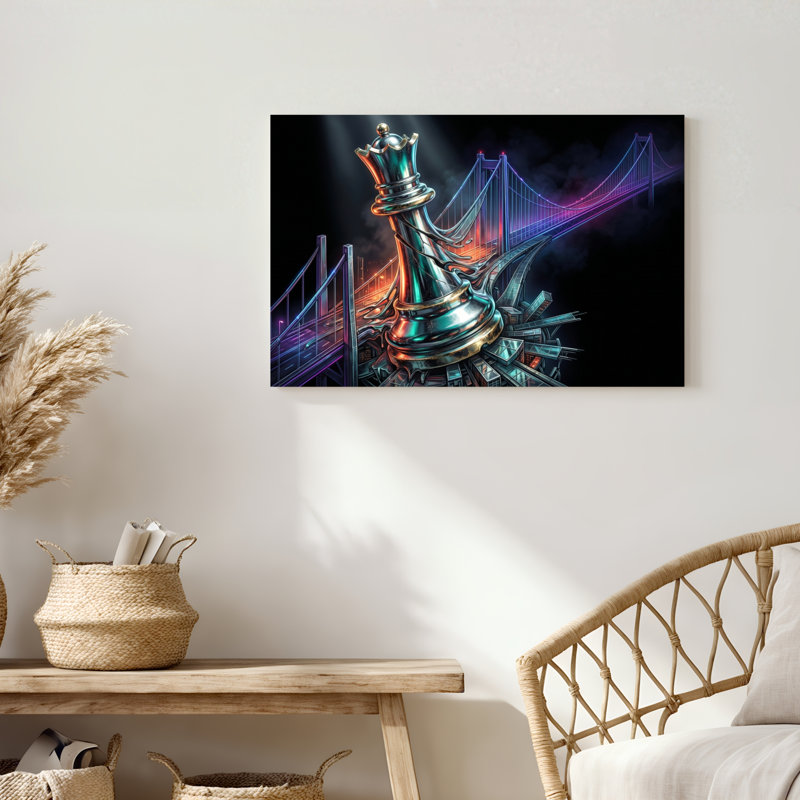 «Gallery Wrap», art mural sur toile pour le salon, la chambre à coucher, le bureau ou le vestibule - décoration murale décorative avec roi des échecs
