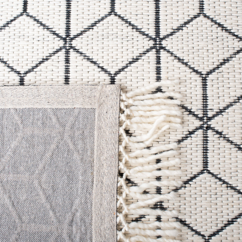 Tapis géométrique gris / ivoire en laine et coton tissé à la main Datari, Rectangle 8 pi x 10 pi