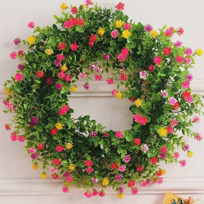Couronne de printemps 18 po pour la porte d'entrée, couronne de Pâques, couronne de fleurs artificielles, couronne de fleurs artificielles, guirlande d'été, signe de bienvenue pour la décoration de Pâques, porte d'entrée, fenêtre murale, décorati