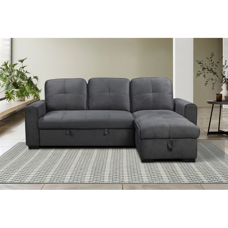 Canapé-lit Annaliese en microfibre / microsuède de 92,5 po de largeur, Polyester gris, Face à la droite