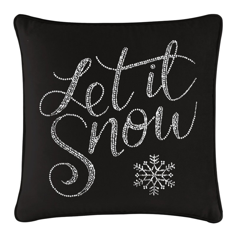 Coussin «Let It Snow» Sparkles Home | Velours avec perles et strass | Insertion de plumes, Velours noir, Carré 16 po