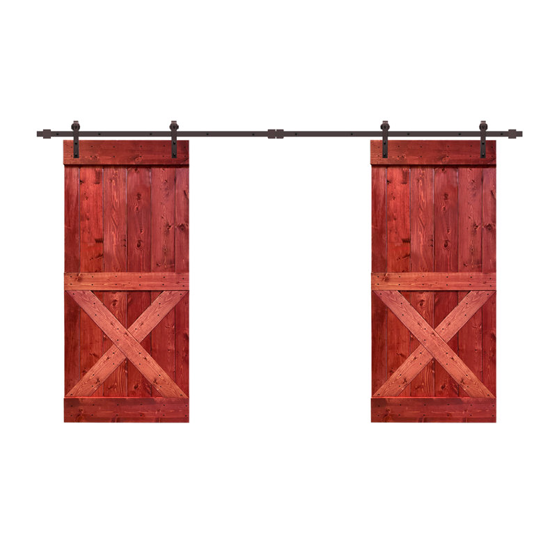 Porte de grange double à panneaux en bois et en métal avec trousse de quincaillerie d'installation Mini X Series