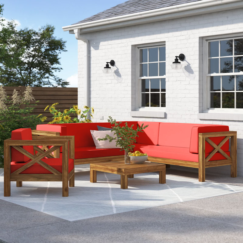 Ensemble de conversation modulaire avec coussins 5 pièces Waterford, Natural, Rouge