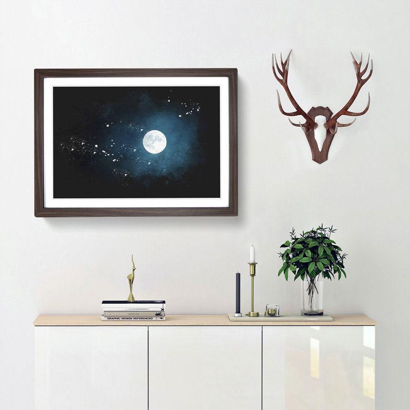The Full Moon at Midnight - Picture Frame Graphic Art Print, 62cm H x 87cm W x 2cm D, Walnut Framed