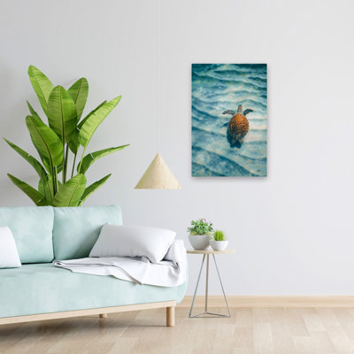 Sandbar Sea Turtle I Coastal; Nautical Animal Blue Aqua Birds Eye View