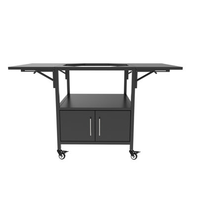Outdoor Metal Grill Table For Big Egg Style Bbqs, Featuring Foldable Side Panels, Supports Large And Similar Grills, Heavy - Duty Iron Build, Spacious Storage Tools, Quick Assembly, Movable Water ,