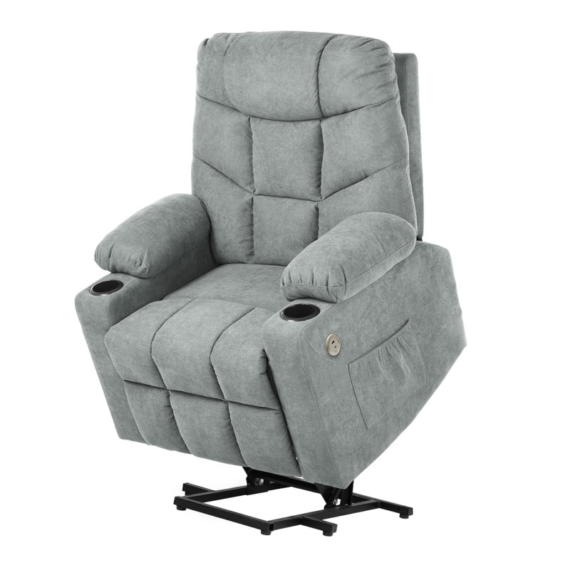 83.1cm Wide Standard Recliner with Massager, Light Grey