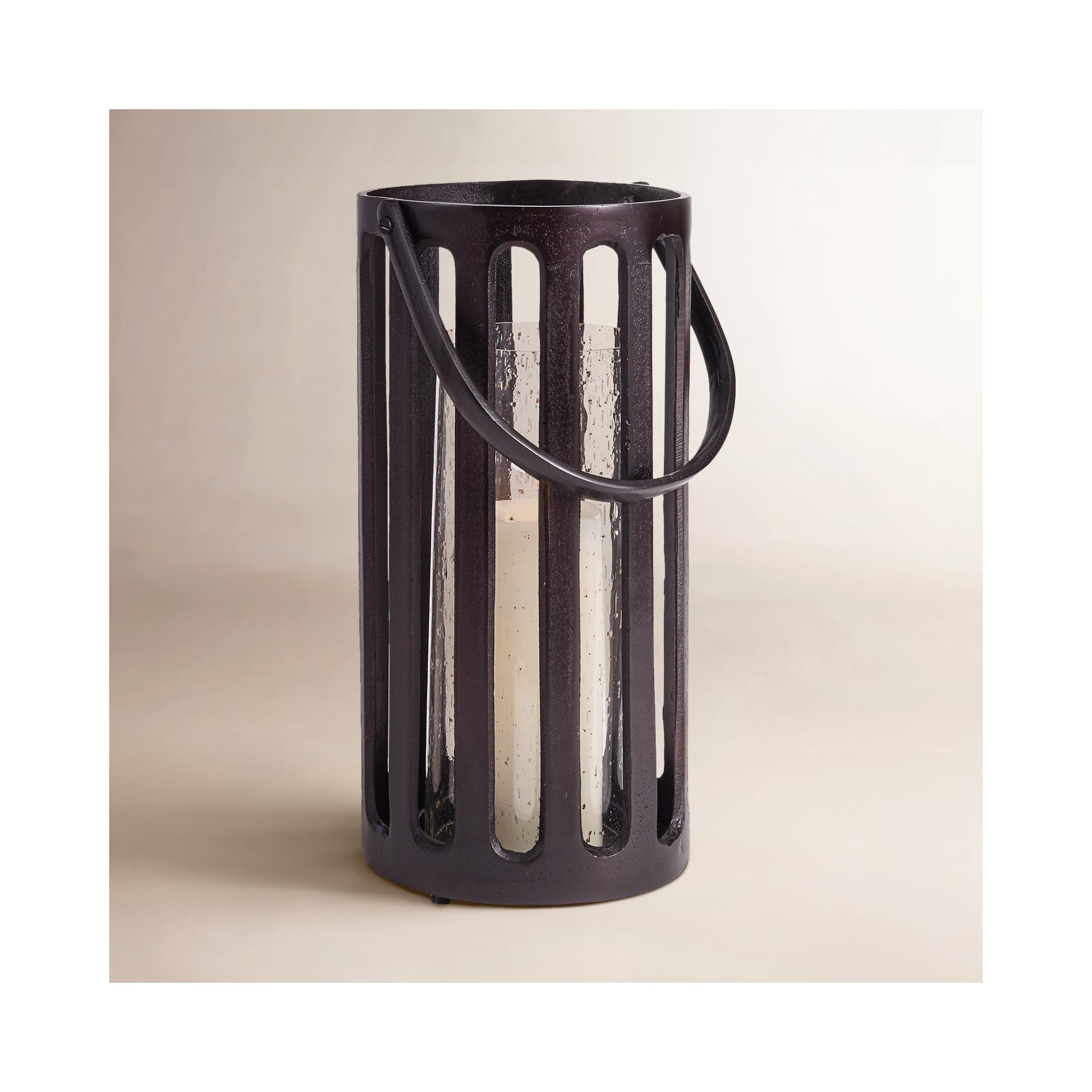 Aluminum Floor Lantern, 13.75" H x 6.75" W x 8" D, Black