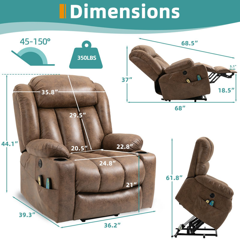 Fauteuil inclinable électrique lève-personne rembourré, Microfibre/microsuède brun