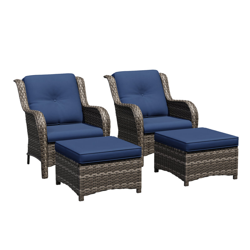 Netta 4-Piece Rattan Outdoor Seating Group with Cushions, Blue