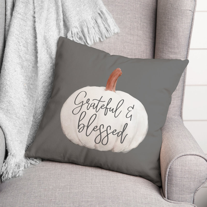  Grateful and Blessed Square Pillow Cover & Insert, 20" H x 20" W