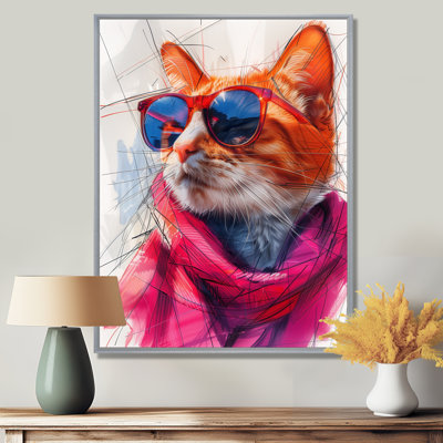 Chat curieux rose avec lunettes de soleil