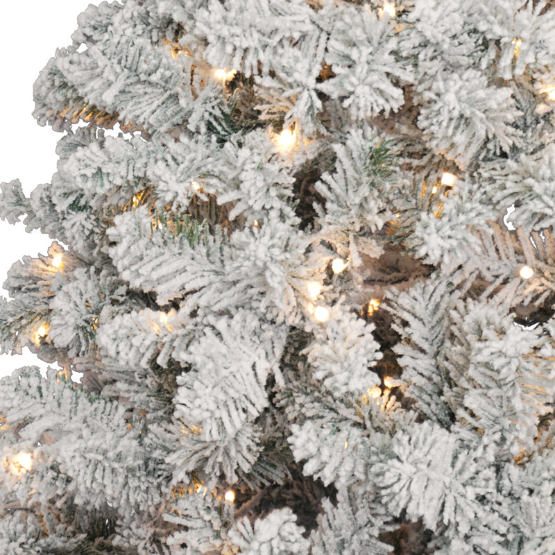 Pre-Lit White Pine Flocked Artificial Christmas Tree with LED Lights, 6ft H