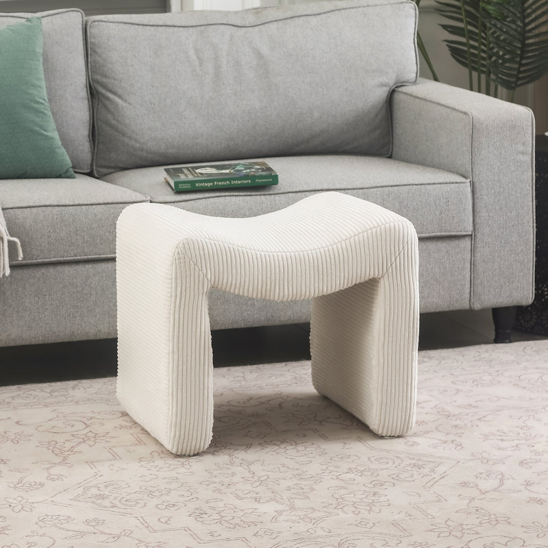 M-Shaped Ottoman Footrest, Cream Corduroy