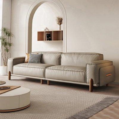 Khaki Genuine Leather Modular Sofa cushion couch