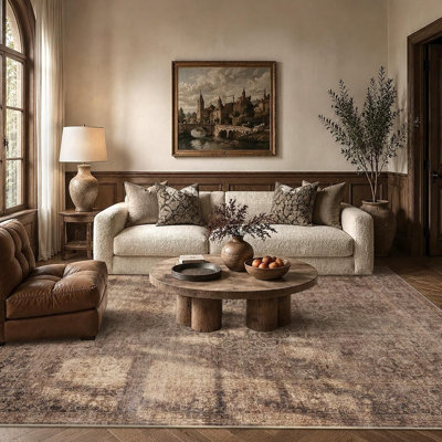 Washable Non-Slip Low Pile Rug - Vintage Style, Stain Resistant Soft Carpet