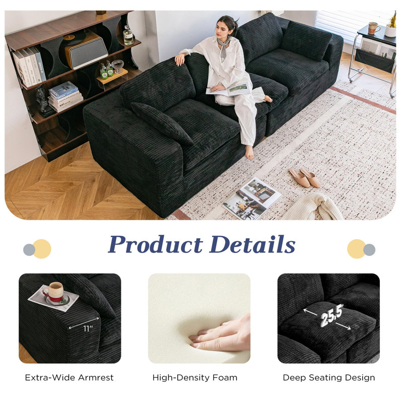 110" Oversized Sofa For Living Room, Black