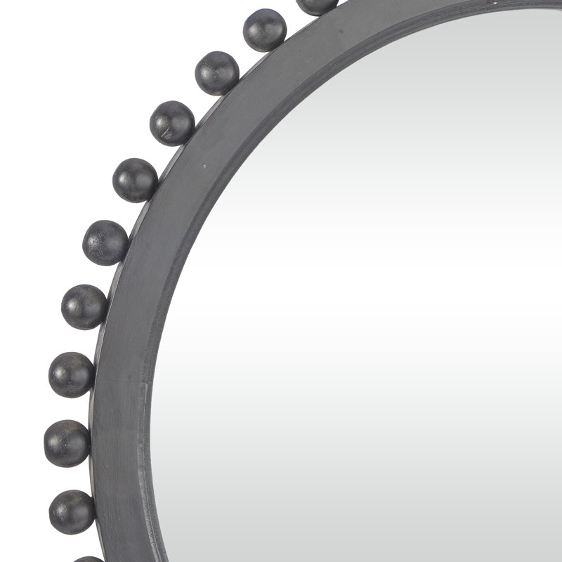 Lizabeta Solid Wood Circle Mirror, Gray