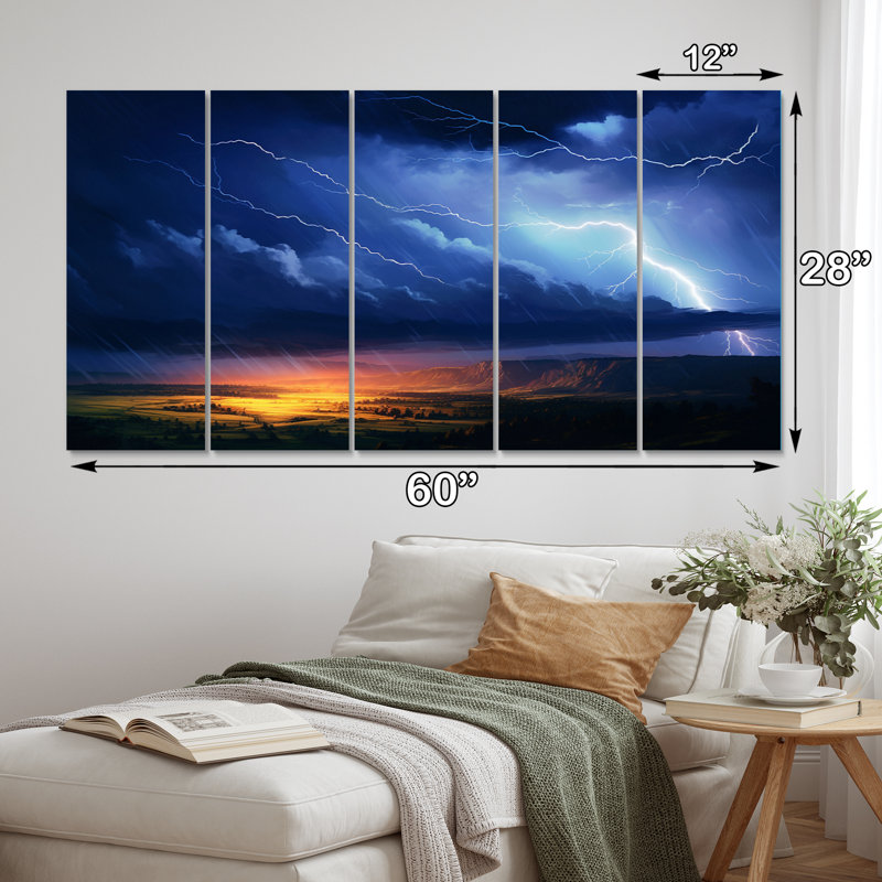 Dramatic Thunderstorms I - Lightning Canvas Art Print - 5 Equal Panels
