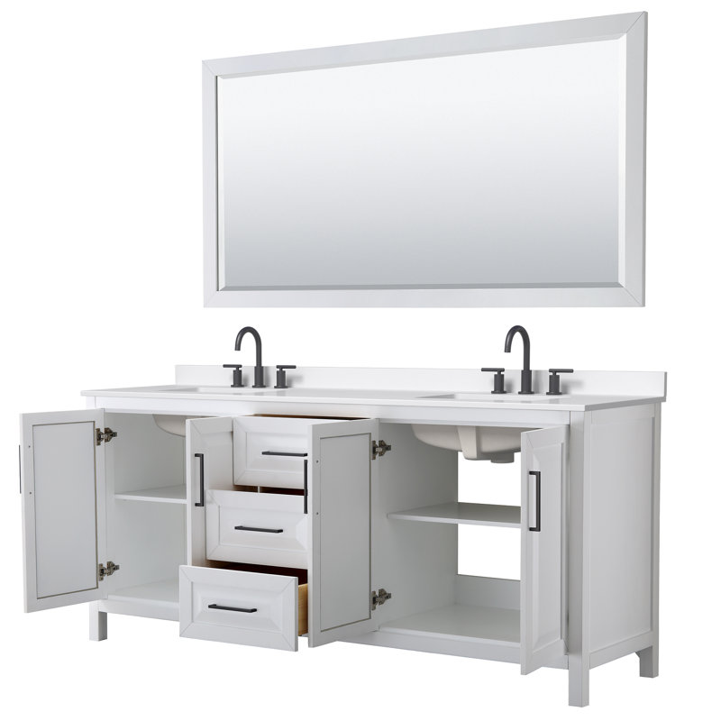 Daria 80'' W Vanity, White, Matte Black, Giotto Quartz