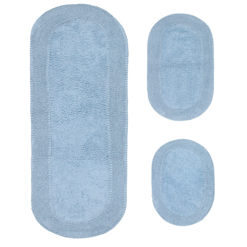 Tapis de bain 100% coton à double volants Lona (ensemble de 3), Bleu