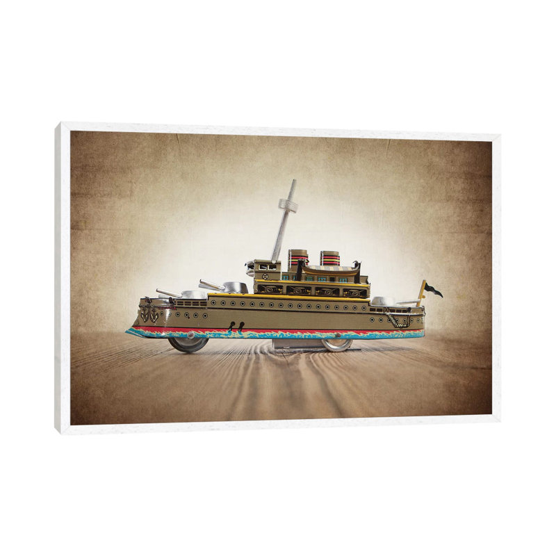 Green Tin Ship - Print on Canvas, 66.04 cm H x 45.72 cm W, White Framed