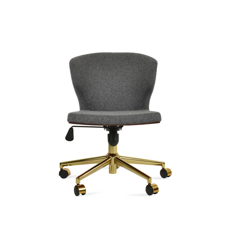 Chaise de bureau Amed Plus, Gris foncé, Laine, Doré
