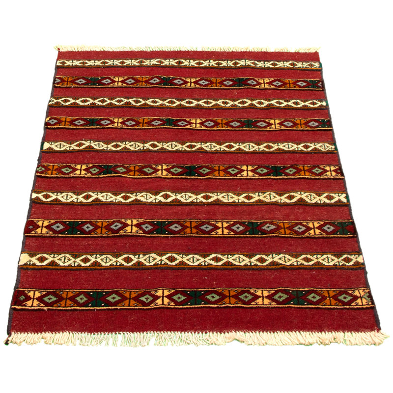 Tapis rouge foncé en laine noué à la main