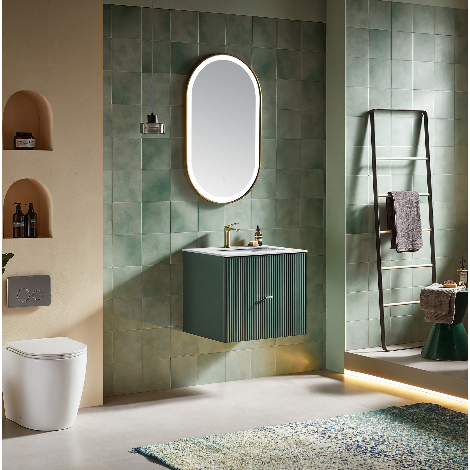 Jamell Single Bathroom Vanity, Forest Green, White