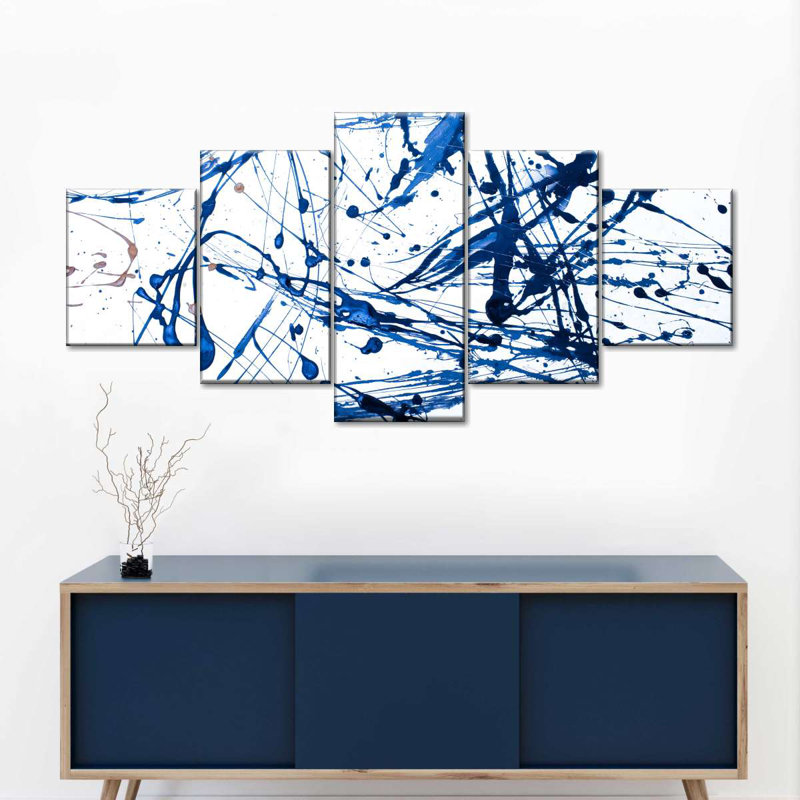 Abstrait bleu marine abstrait - impression sur toile tendue 5 pièces, H 74 po x l 34 po x P 1,25 po
