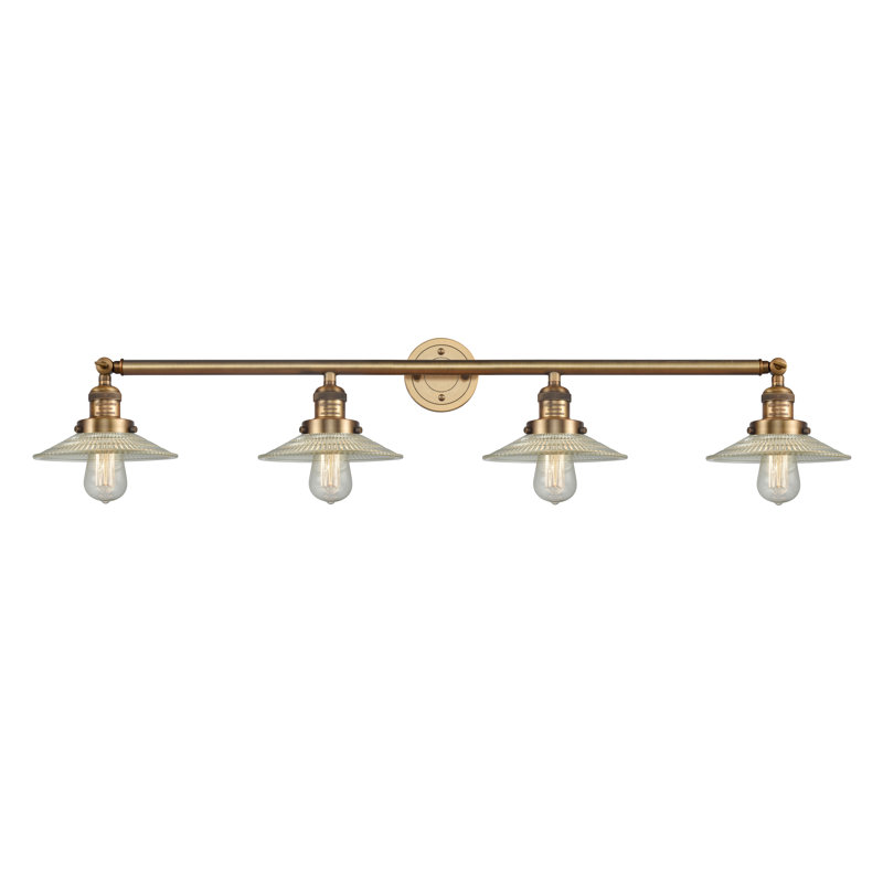 Reyhani 4 - Light Dimmable Vanity Light, Brushed Brass, Clear Halophane, 60 Watt Vintage Incandescent Bulb