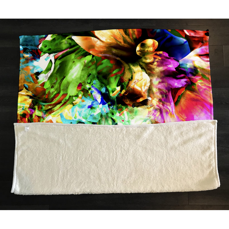 Throw Blanket, 51" W x 60" L, Floral/Abstract, Green/Orange/Pink/White